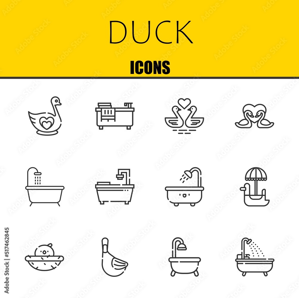 duck vector line icons set. swan, bathtub and swans Icons. Thin line design. Modern outline graphic elements, simple stroke symbols stock illustration