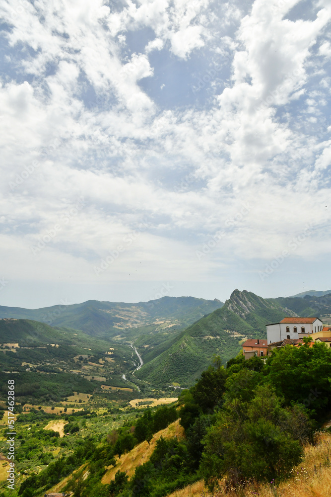 Panoramic view of the mountains of Basilicata in the province of Potenza, Italy.