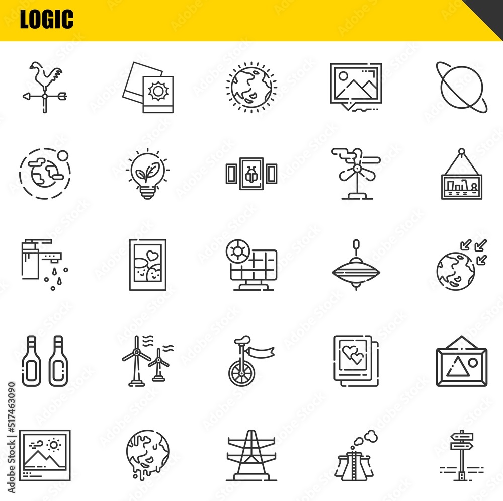 logic vector line icons set. weathercock, picture and tap Icons. Thin line design. Modern outline graphic elements, simple stroke symbols stock illustration