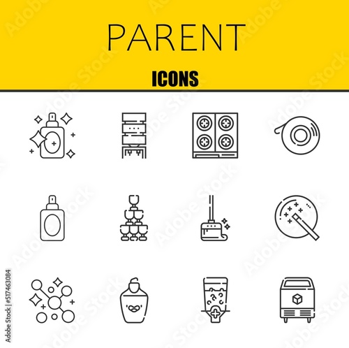 parent vector line icons set. perfume, water dispenser and stove Icons. Thin line design. Modern outline graphic elements, simple stroke symbols stock illustration