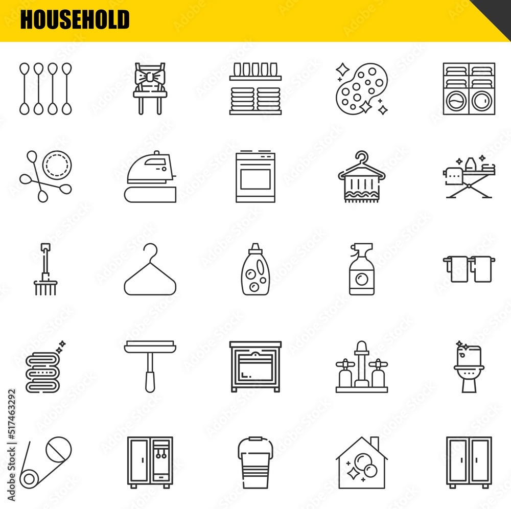 household vector line icons set. cotton swab, safety pin and rake Icons. Thin line design. Modern outline graphic elements, simple stroke symbols stock illustration household vector line icons set. cotton swab, safety pin and rake Icons. Thin line design. Modern outline graphic elements, simple stroke symbols stock illustration