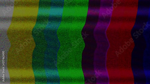 Color bars on a TV monitor with bad interference, glitch and noisy stripes.  Television signal error, flickering  test screen background animation . 4k, digitally generated image.