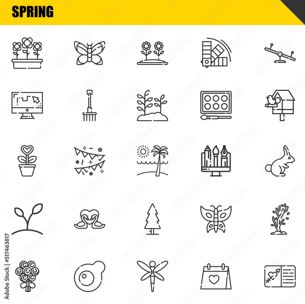 spring vector line icons set. flowers, bouquet and plant Icons. Thin line design. Modern outline graphic elements, simple stroke symbols stock illustration