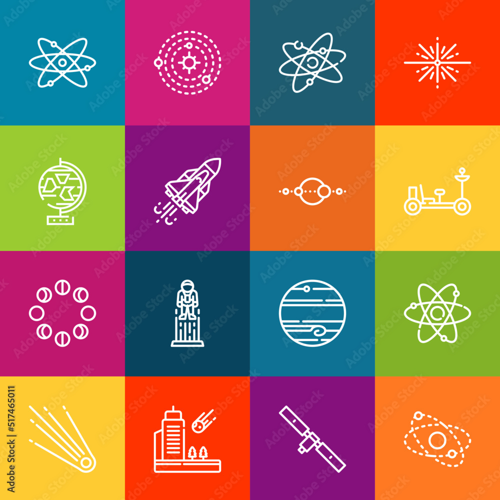 Fototapeta premium Modern thin line icons set of orbit elements. Premium quality outline symbol collection. Simple mono linear pictogram pack. Stroke vector logo concept for web graphics