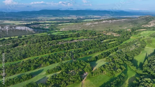 Landscape of crops and forests in spring in the surroundings of the towns of Casares and Paralacuesta. Seen from a drone. Merindad de Cuesta Urria. Region of the Merindades. Burgos, Castilla y Leon, S photo