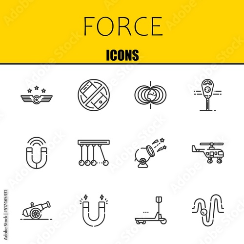 force vector line icons set. air force, silent and magnetic field Icons. Thin line design. Modern outline graphic elements, simple stroke symbols stock illustration
