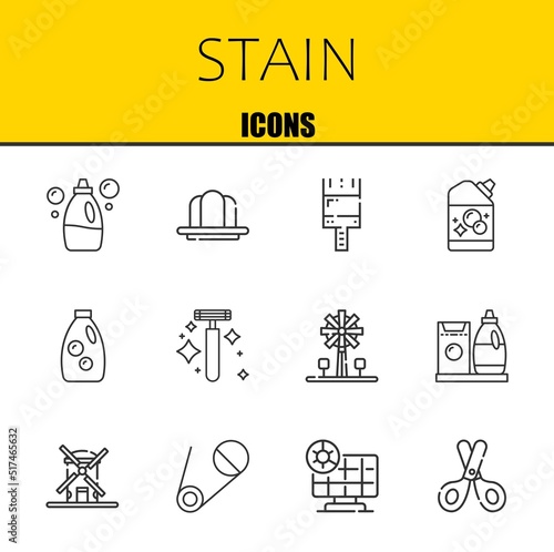 stain vector line icons set. detergent, gelatine and paint brush Icons. Thin line design. Modern outline graphic elements, simple stroke symbols stock illustration