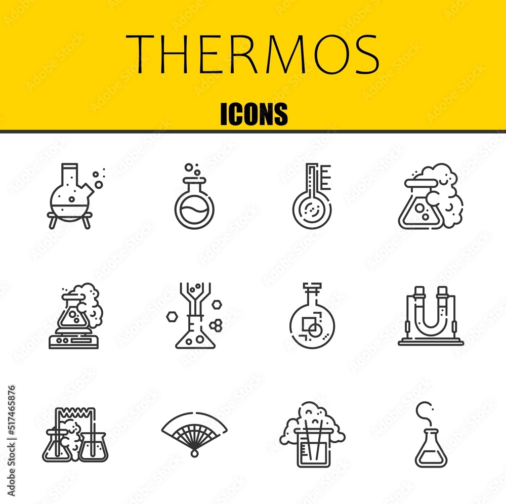 thermos vector line icons set. flask, flask and thermometer Icons. Thin ...
