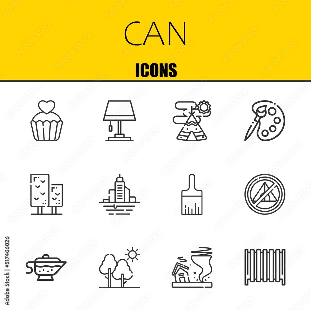Fototapeta premium can vector line icons set. cupcake, lamp and indian tent Icons. Thin line design. Modern outline graphic elements, simple stroke symbols stock illustration