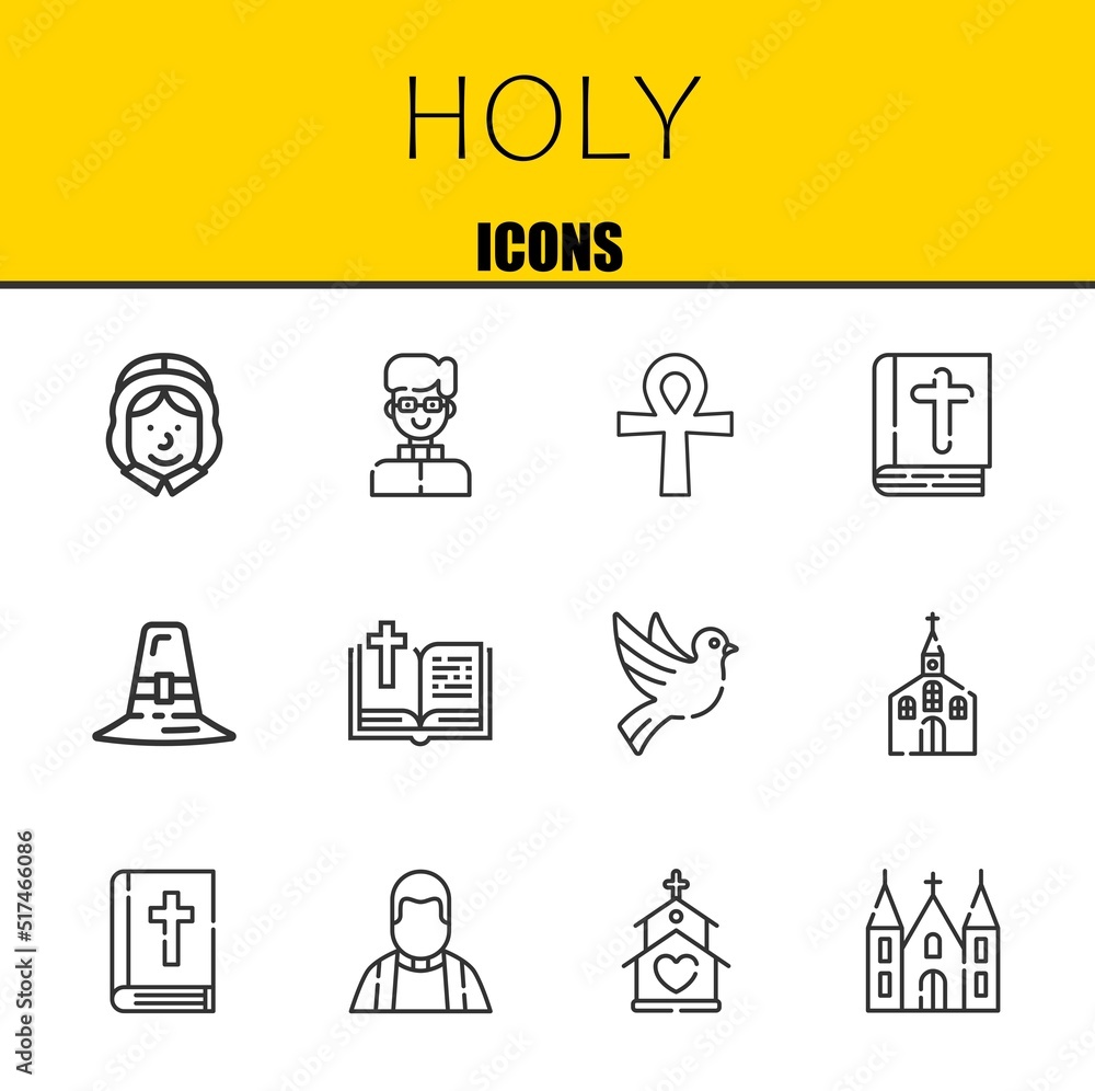 holy vector line icons set. pilgrim, priest and cross Icons. Thin line ...