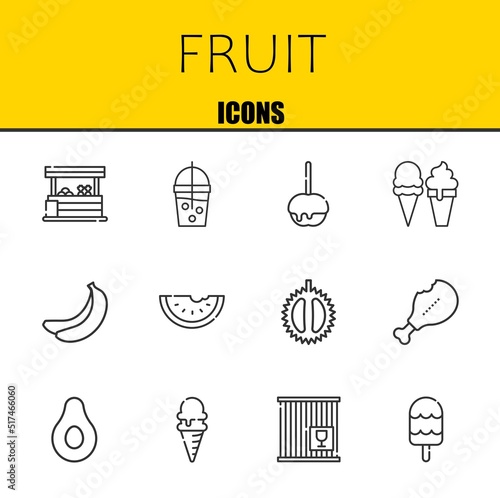 fruit vector line icons set. vegetables, smoothie and caramelized apple Icons. Thin line design. Modern outline graphic elements, simple stroke symbols stock illustration