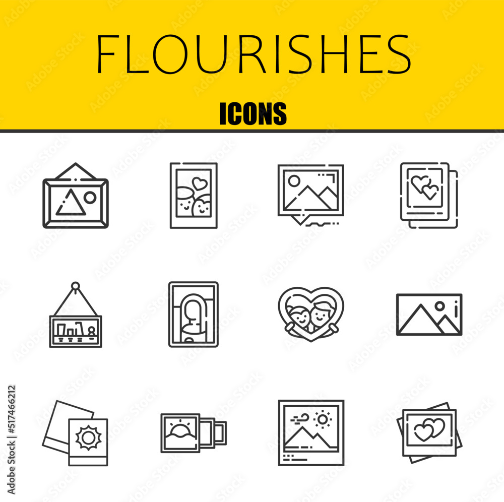 flourishes vector line icons set. pictures, picture and picture Icons. Thin line design. Modern outline graphic elements, simple stroke symbols stock illustration flourishes vector line icons set. pictures, picture and picture Icons. Thin line design. Modern outline graphic elements, simple stroke symbols stock illustration