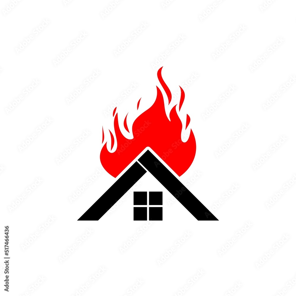 Fire in burning house icon isolated on white background Fire in burning house icon isolated on white background