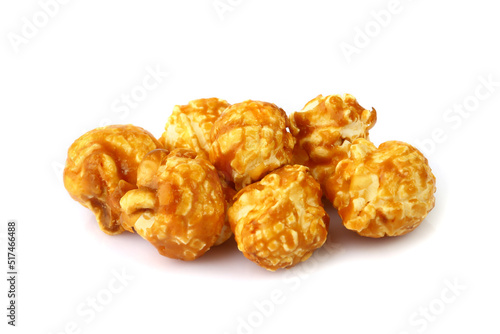 Heap of caramel popcorn isolated on white background with clipping path	