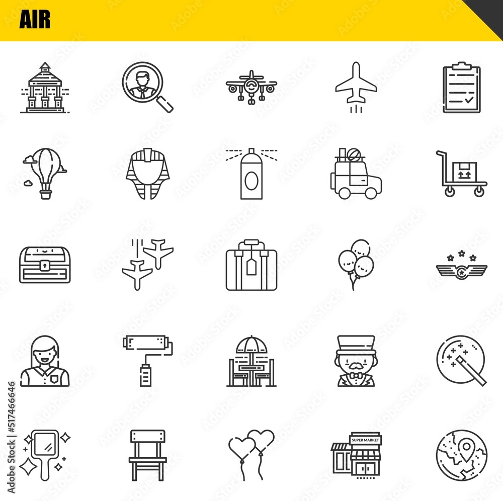 air vector line icons set. veranda, hand mirror and chest Icons. Thin line design. Modern outline graphic elements, simple stroke symbols stock illustration