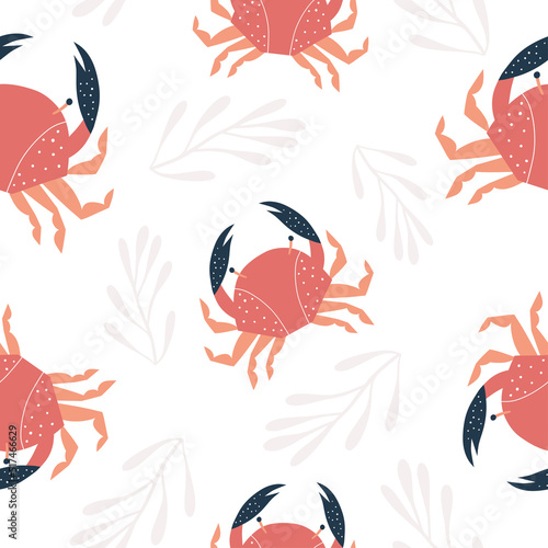 Seamless pattern with crabs. Fashionable pattern for children's textiles and wallpaper.