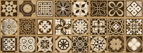 Fotografie, Obraz Wooden Seamless Brown patchwork Moroccan tile