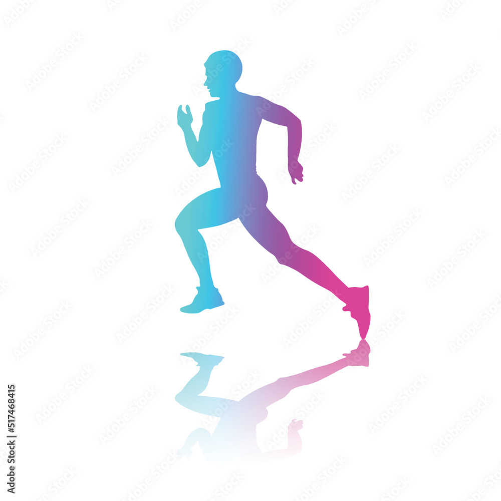 Vector Neon Colors Gradient Silhouette Runner Man Isolated on White Background. Sport Concept Silhouette Illustration. Running Man in Race. Creative energy concept human runner icon.