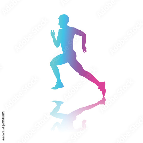 Vector Neon Colors Gradient Silhouette Runner Man Isolated on White Background. Sport Concept Silhouette Illustration. Running Man in Race. Creative energy concept human runner icon.