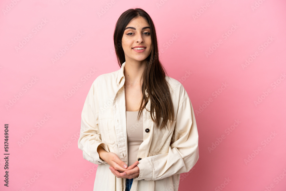Young caucasian woman isolated on pink background laughing Young caucasian woman isolated on pink background laughing
