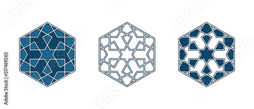 Set of Islamic traditional rosettes for greetings cards decoration and design isolated on white backgrounds. Vector illustration.