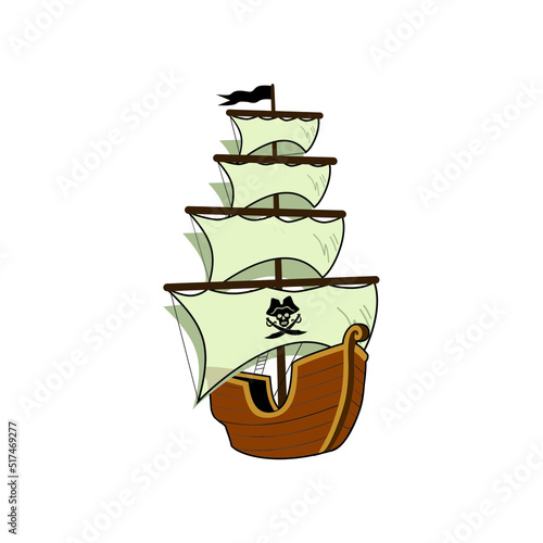 Wooden pirate buccaneer filibuster corsair sea dog ship icon game isolated design vector illustration