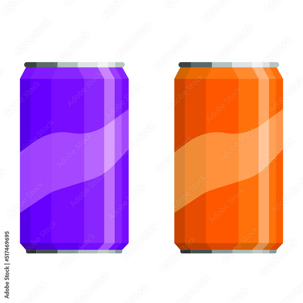 © RSLN - Soda in colored aluminum cans set icons isolated on white background. Soft drinks sign. Carbonated non-alcoholic water with different flavors. Drinks in colored packaging. Vector illustration