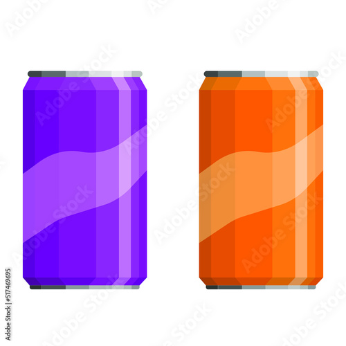 Soda in colored aluminum cans set icons isolated on white background. Soft drinks sign. Carbonated non-alcoholic water with different flavors. Drinks in colored packaging. Vector illustration