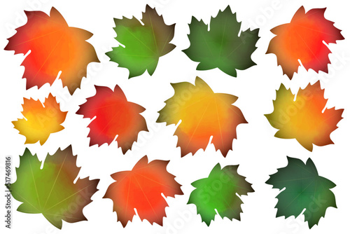 水彩で描いた葉、紅葉、メープル