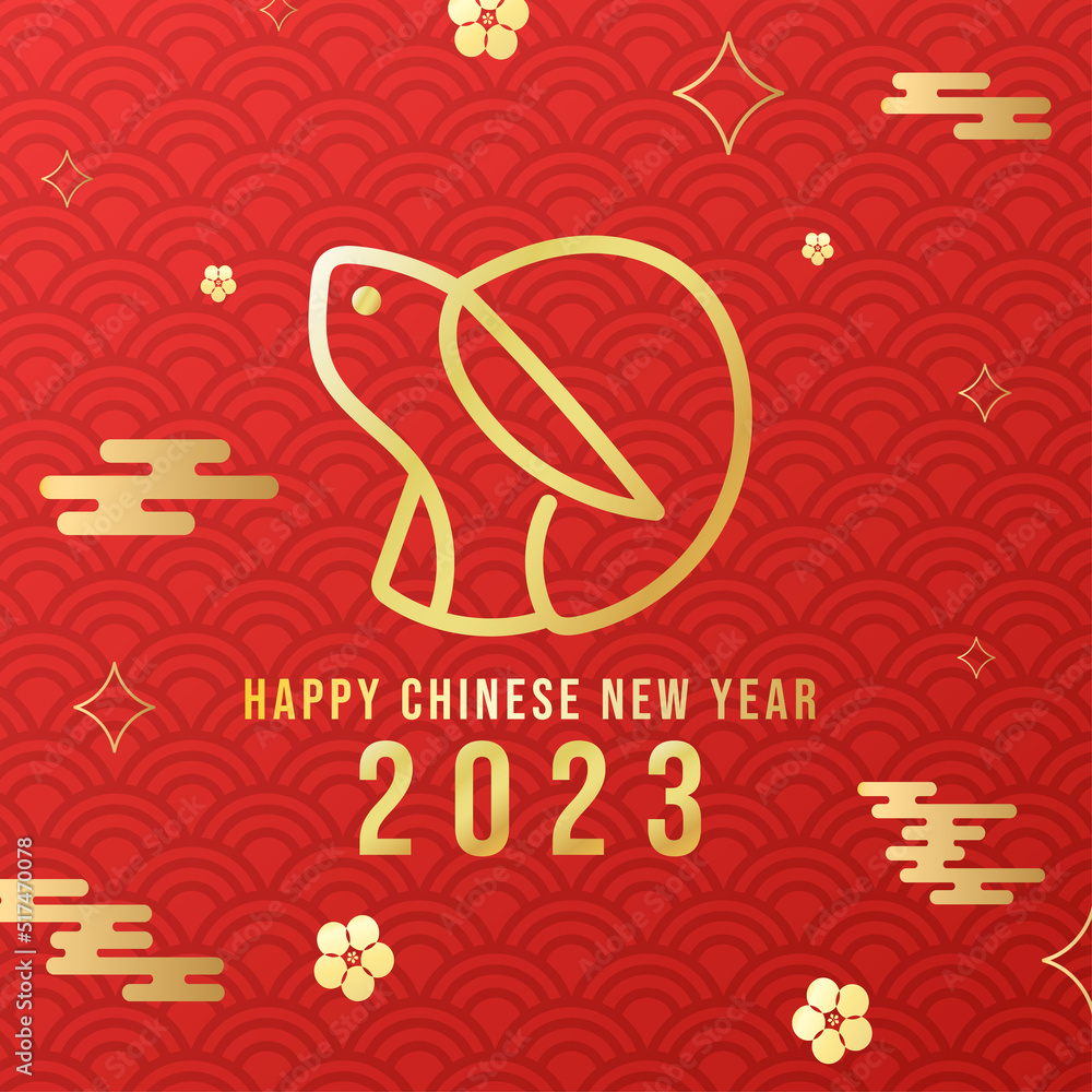 Fototapeta premium Happy Chinese new year 2023 , year of the rabbit and Asian elements on red background, for online content, illustration Vector EPS 10