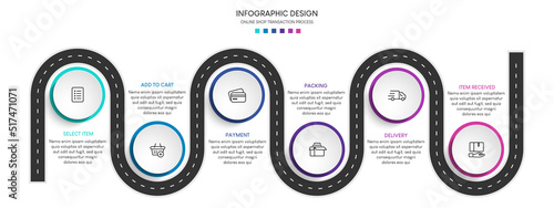 Process of online shopping with 6 steps. Steps business timeline process infographic template