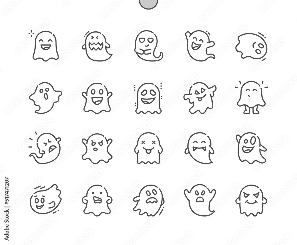 Ghost. Scary and fun character. Halloween party. Pixel Perfect Vector Thin Line Icons. Simple Minimal Pictogram