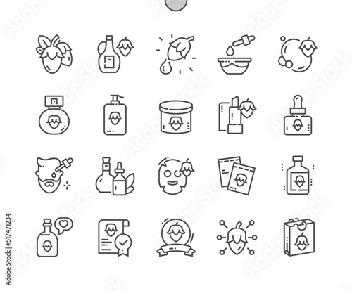 Jojoba oil product. Cosmetic ingredient. Beauty shop and store. Buy, price and product reviews. Pixel Perfect Vector Thin Line Icons. Simple Minimal Pictogram