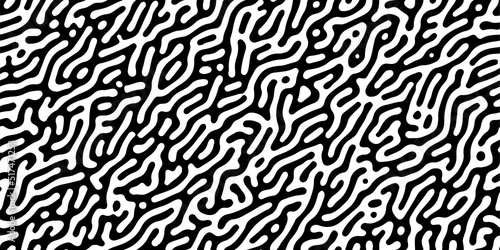 Turing reaction diffusion black and white seamless pattern with directional motion. Natural background with organic structures. Vector illustration of chemical morphogenesis concept. Doodle labyrinth
