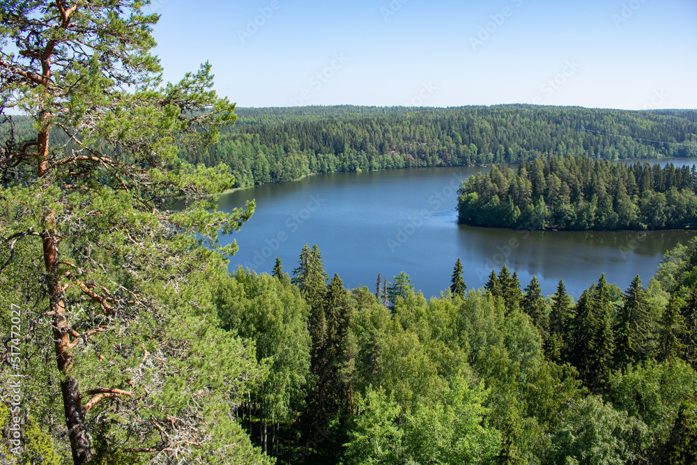 Aulanko Nature Preserve in Hämeenlinna, Finland showing the forest, Aulanko Lake, and 