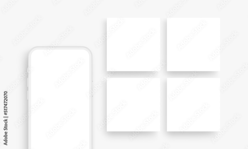Clay Smartphone Mockup with Square Templates for Social Media Posts. Vector Illustration Clay Smartphone Mockup with Square Templates for Social Media Posts. Vector Illustration