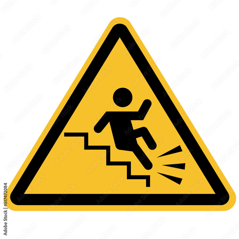 warning falling off the stairs sign on white background. slippery stairs warning sign. flat style. warning falling off the stairs sign on white background. slippery stairs warning sign. flat style.