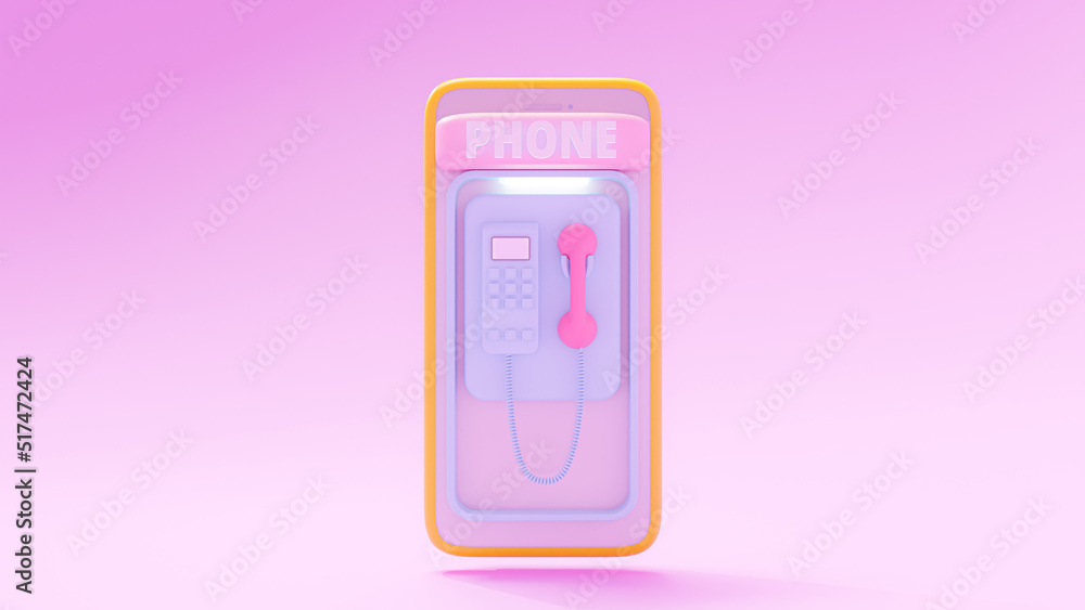 Phone in smartphone blue and pink Designed in pastel tone. 3D Render.