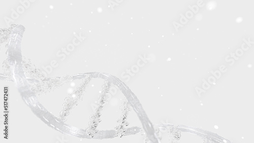 Abstract DNA molecule from particles on white background. can be used in education, science or medicine industry. 3D Render.
