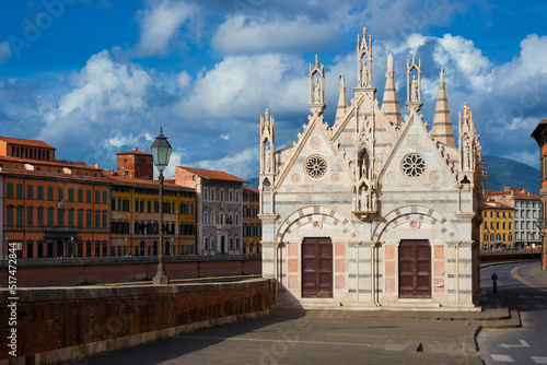 Santa Maria della Spina (St Mary of the Thorn) along River Arno waterfront, a wonderful sample of 14th century gothic architecture in Pisa