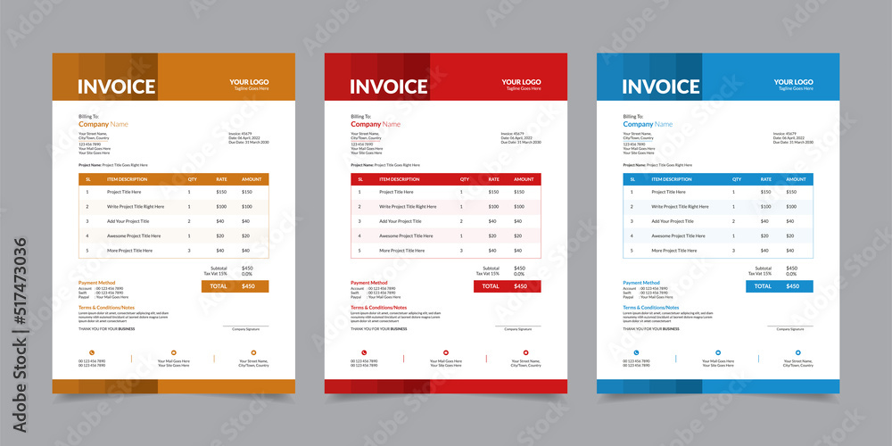 Modern Corporate Business Style Invoice Design Template Vector Illustration Print Ready  Layout, Bill Form Business Invoice Accounting, Professional Payment Agreement Template Stationery Design