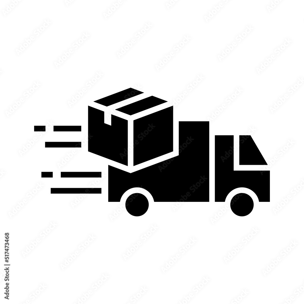 Shipping fast delivery truck with box icon symbol, Pictogram silhouette design for apps and websites, Isolated on white background, Vector illustration Shipping fast delivery truck with box icon symbol, Pictogram silhouette design for apps and websites, Isolated on white background, Vector illustration