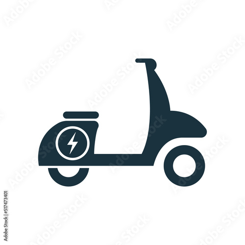 Electric Moped Silhouette Icon. EV Motorcycle Pictogram. Electrical Motorbike Icon. Electric Vehicle with Lightning Sign. Alternative Ecology Delivery Transportation. Isolated Vector Illustration