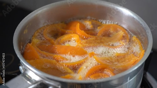 Boiling orange peels, boiling orange syrup