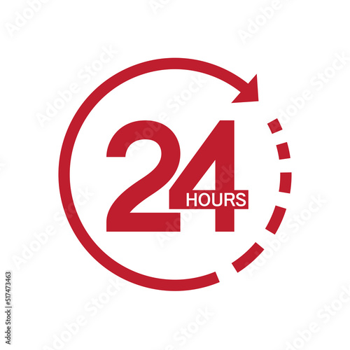 Twenty four hour with arrow loop icon, 24 hours cyclic sign, Opened order execution or delivery, All day business and service, Vector illustration