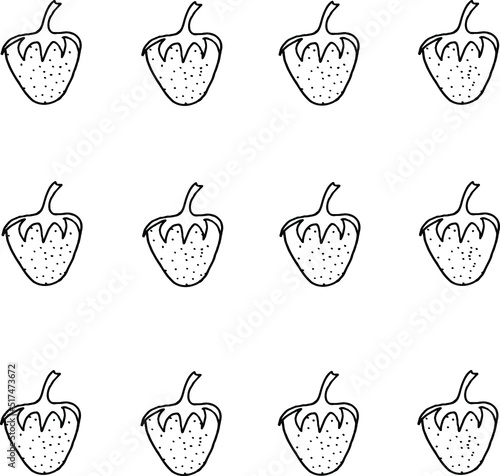 Seamless background with strawberry drawn with black marker on a white paper. Beautiful fruits background.