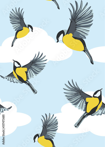 seamless pattern with birds on the background of the sky © Rina