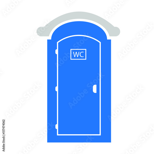 Mobile portable plastic toilet icon used in public places isolated on white background. Chemical bio toilet cabin icon. Restroom WC lavatory stall. Public convenience facilities. Vector illustration