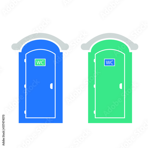 Mobile portable plastic toilet icon used in public places isolated on white background. Chemical bio toilet cabin icon. Restroom WC lavatory stall. Public convenience facilities. Vector illustration