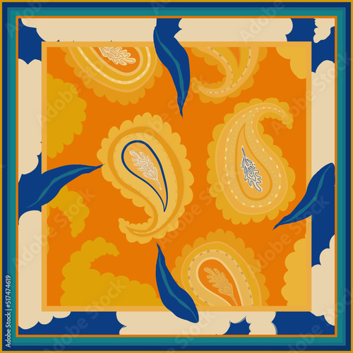 Scarf modern design with artistic paisley illustration. Abstract fashionable vector template for your design. Ethnic style.